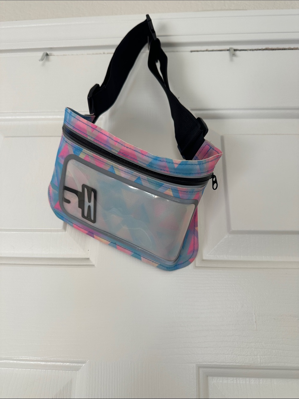 Clear Front Pink & Blue Geometric Waist Bag - Women